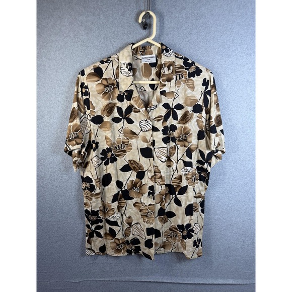Alfred Dunner Tops - Alfred Dunner Shirt Womens 18W Beige Floral Button Up Short Sleeve Blouse Top